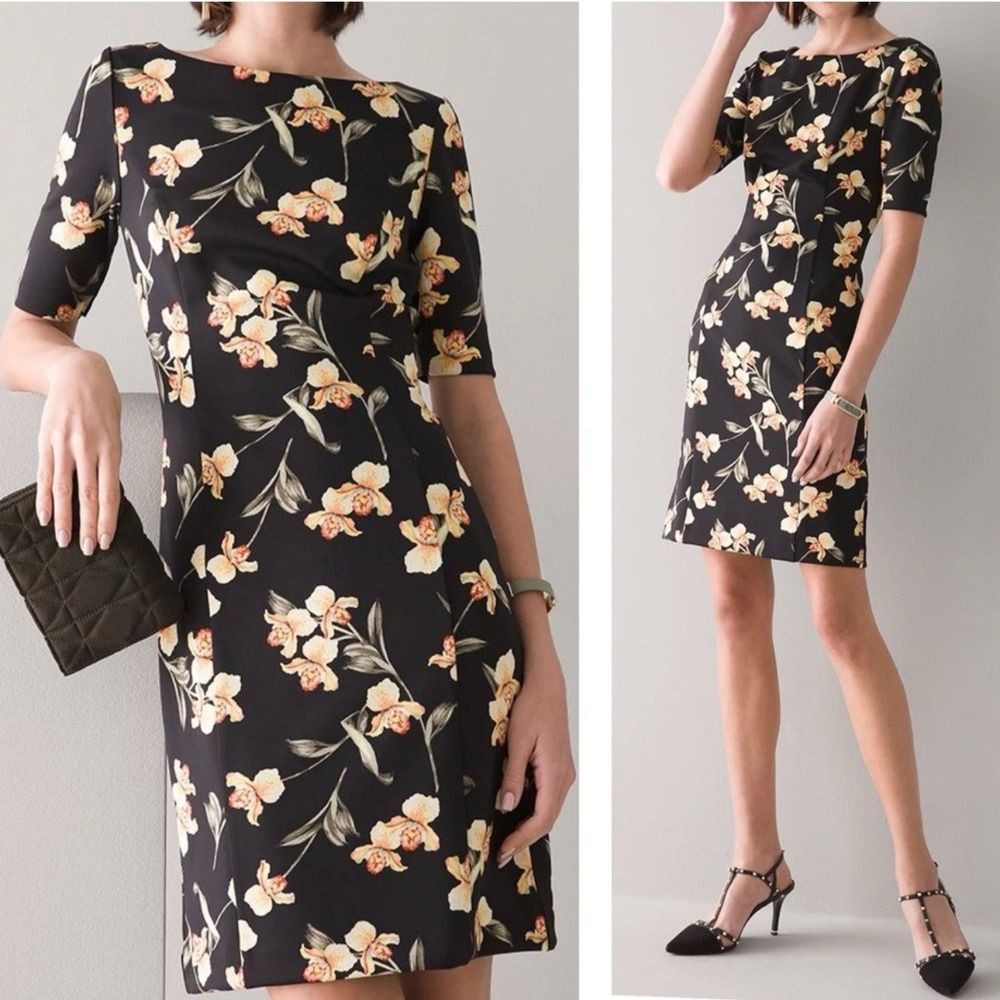 White House Black Market Black Floral Sheath Dress